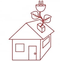 sostenible Dibujo de una casa ecológica con planta saliendo del tubo de chimenea de Dekoa Construcciones.